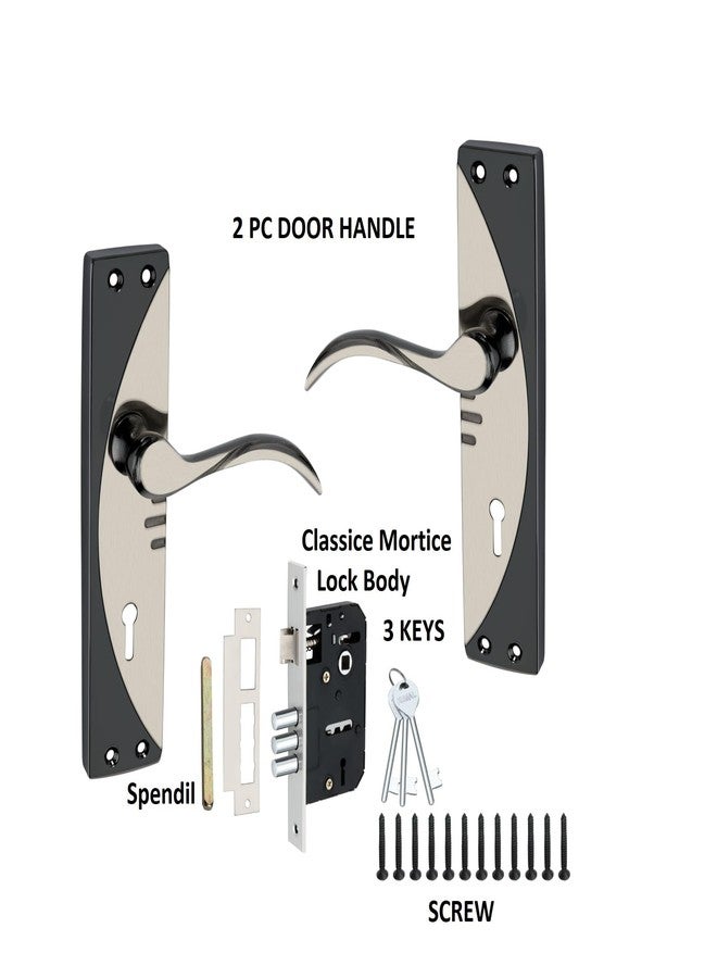 Kunal Heavy-Duty Door Lock Set - Main Door Handle Set/ 6-Lever Lock Mechanism with 2 Years of Warranty by Kunal/Mortise, 65x70mm SS Lock Body with 3 Keys (7” Silver/Black) - Image 2